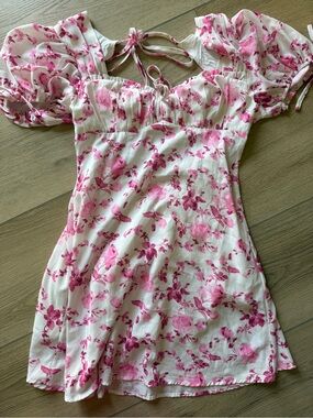 Princess Polly White Dress with Pink Floral Print